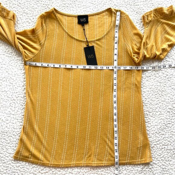 Anthropologie W5 Concepts Swiss Dot Ruffle Bell Sleeve Goldenrod Blouse SZ L - Picture 13 of 15